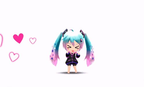 hatsune miku is surrounded by pink and white hearts on a pink and white background