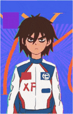 a cartoon character is wearing a jacket with the letter xf on it