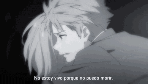 a black and white drawing of a boy and a girl with the words no estoy vivo porque no puedo morir
