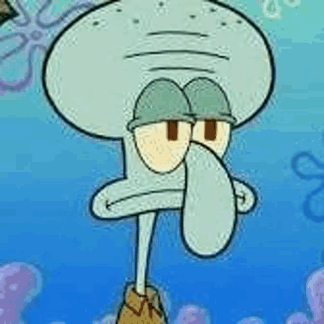 squidward from spongebob squarepants is a cartoon character with a long tongue and a hat .