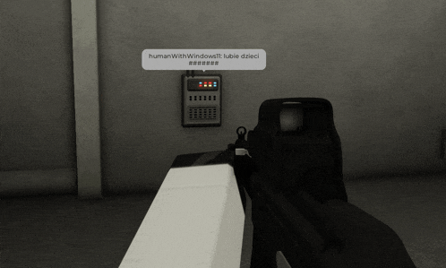 a screenshot of a video game with a speech bubble that says human with windows