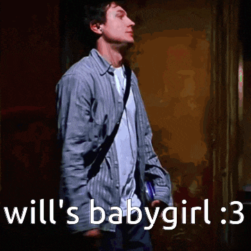 a man in a striped shirt is standing in front of a wall with the words will 's babygirl : 3 written on it