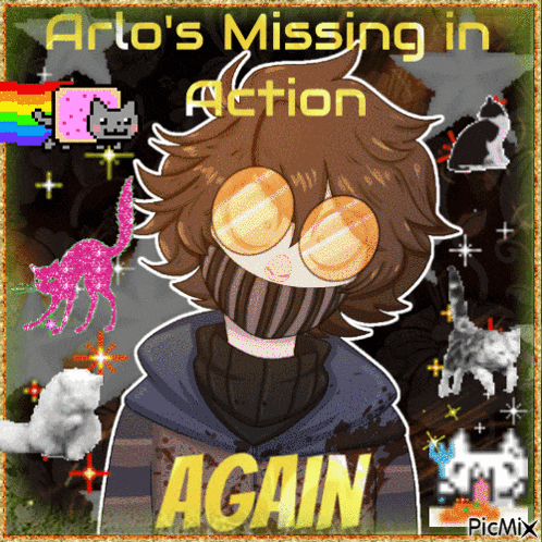 a picture of arto 's missing in action again with cats and rainbows