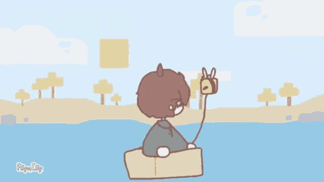 a cartoon drawing of a boy with a bee attached to his neck