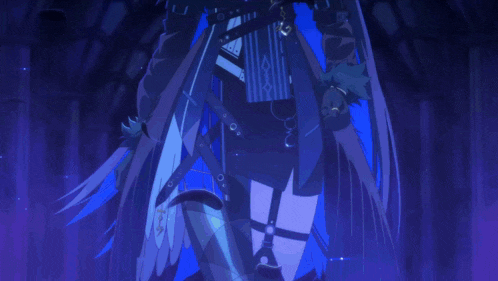 a girl with long black hair and blue eyes is standing in a dark tunnel