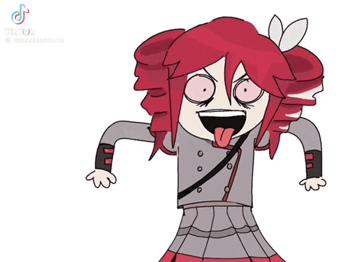 a cartoon drawing of a girl with red hair sticking out her tongue