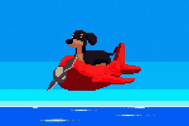 a pixel art of a dog in a red plane