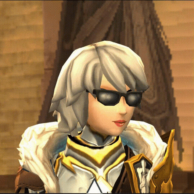 a cartoon character wearing sunglasses and a gold armor