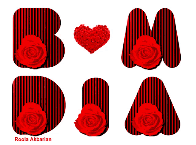 the word bom dia is written in red letters with red roses