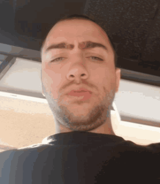 a close up of a man 's face with a beard