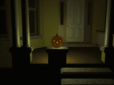 a halloween pumpkin with a face carved into it