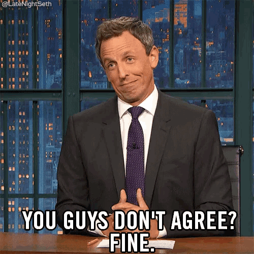 a man in a suit and tie says " you guys don 't agree "