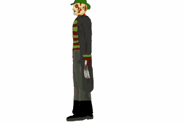 a drawing of freddy krueger with the letter f on his leg