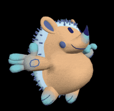 a 3d rendering of a rhino with a blue nose