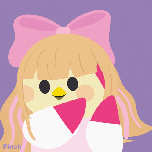 a cartoon of a girl with a pink bow and the word finch below her