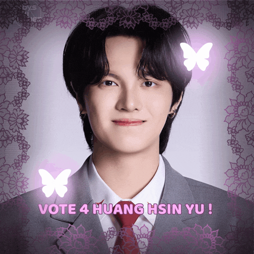 a man in a suit and tie with the words vote 4 huang hsin yu below him