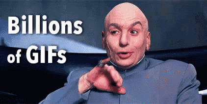 a bald man is pointing at something with the words billions of gifs behind him