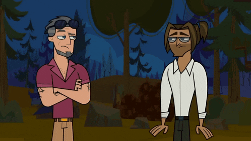 a couple of cartoon characters standing next to each other with their arms crossed