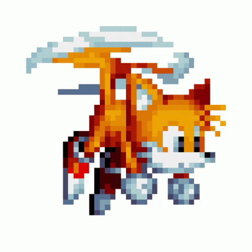 a pixel art of tails from sonic the hedgehog flying through the air