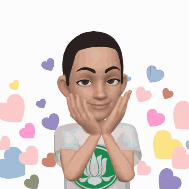 a cartoon character with hearts surrounding him