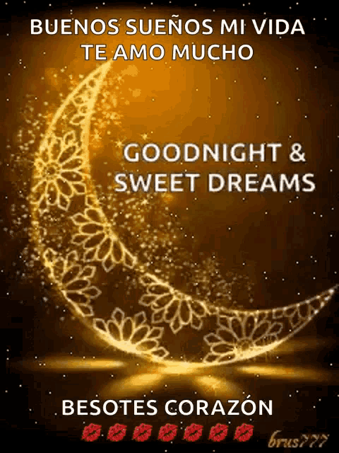 a goodnight and sweet dreams message with a crescent moon in the background