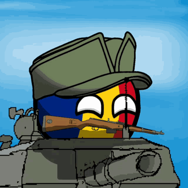 a cartoon drawing of a soldier with a gun in his mouth