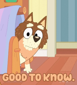 a cartoon dog is peeking out from behind a chair and the words " good to know " are below it