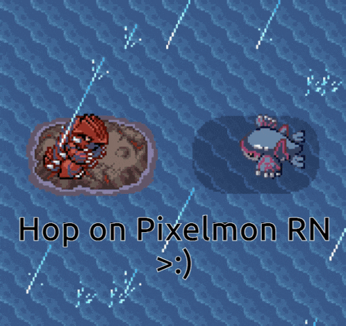 a blue background with the words hop on pixelmon rn above it