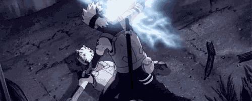 a black and white drawing of two people fighting with a lightning bolt in the background