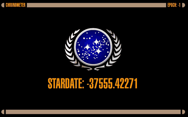 a black background with a stardate of 37555.4271 in yellow letters