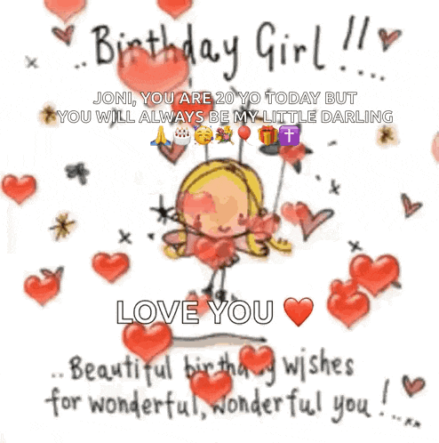 a birthday card with a fairy surrounded by hearts and the words " love you "