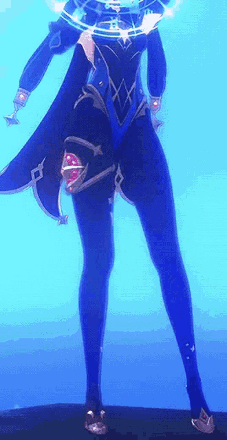 a cartoon character is standing in front of a blue background