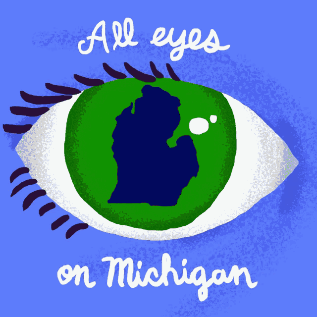 a drawing of an eye with the state of michigan in the center