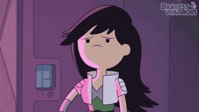 a cartoon character from bravest warriors is standing in a room