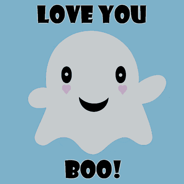 a picture of a ghost with the words love you boo above it
