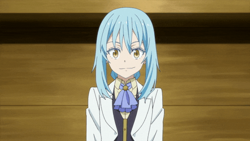 a girl with blue hair is wearing a white jacket and tie