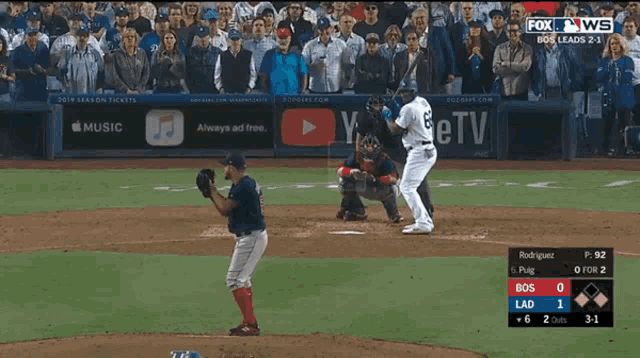 a fox news broadcast of a baseball game between the dodgers and the red sox