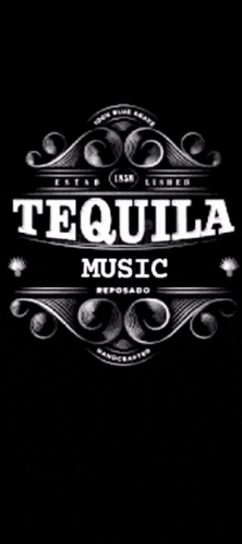 a black and white tequila music logo on a black background