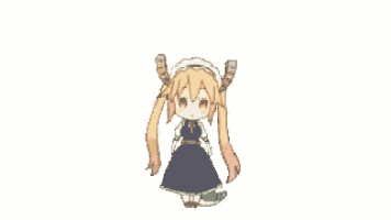 a pixel art drawing of a little girl with horns and a dragon tail .