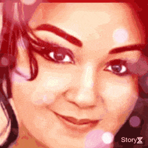a close up of a woman 's face with the words story x below it