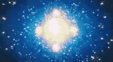 a glowing object in the middle of a blue galaxy surrounded by stars .