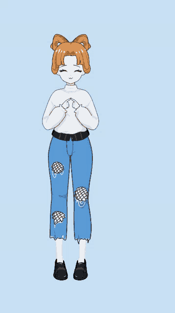 a drawing of a girl wearing ripped jeans and a white turtleneck
