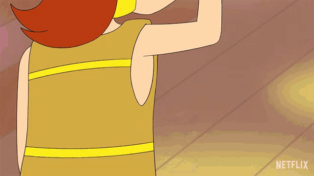 a cartoon of a girl in a yellow dress with a netflix logo on the bottom