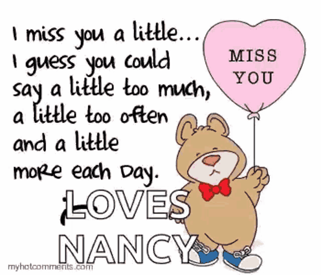 a teddy bear is holding a pink heart shaped balloon that says `` i miss you a little .. ''