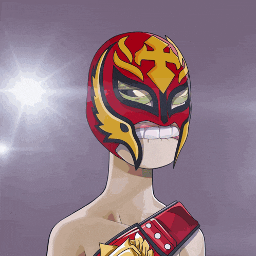 a cartoon of a man wearing a red and yellow mask