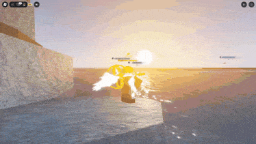 a screenshot of a video game shows a person with wings standing in front of a body of water