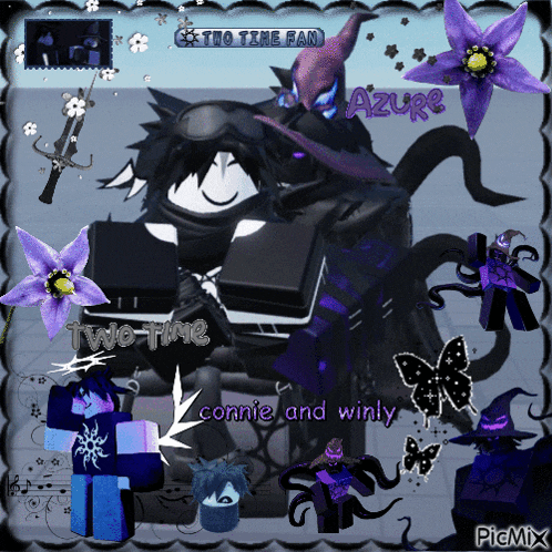 a collage with purple flowers and the words two time connie and winly on the bottom
