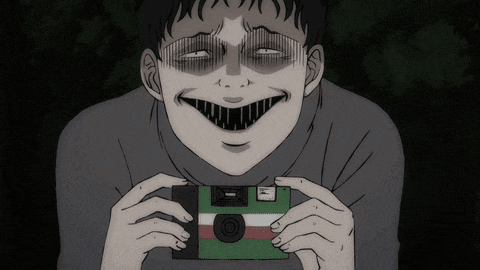 a cartoon of a man holding a green camera