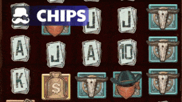 a screenshot of a game called chips with cards and skulls on it