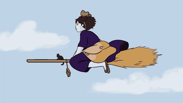 a drawing of a witch flying on a broom